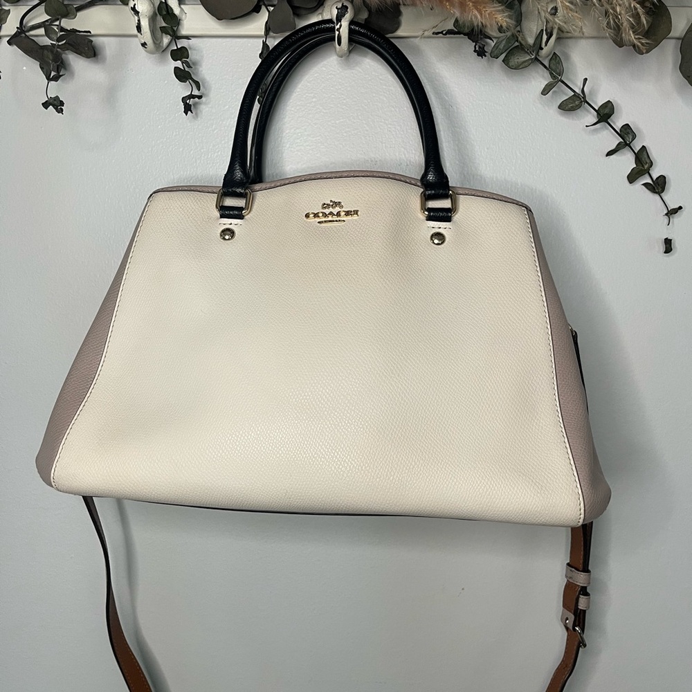 Coach Margot Cream and Black Color Block Carry All Women's Bag